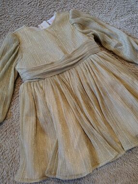 Toddler Baby Girl Gold Shimmer Long Sleeve Party First Birthday Dress Size 12m